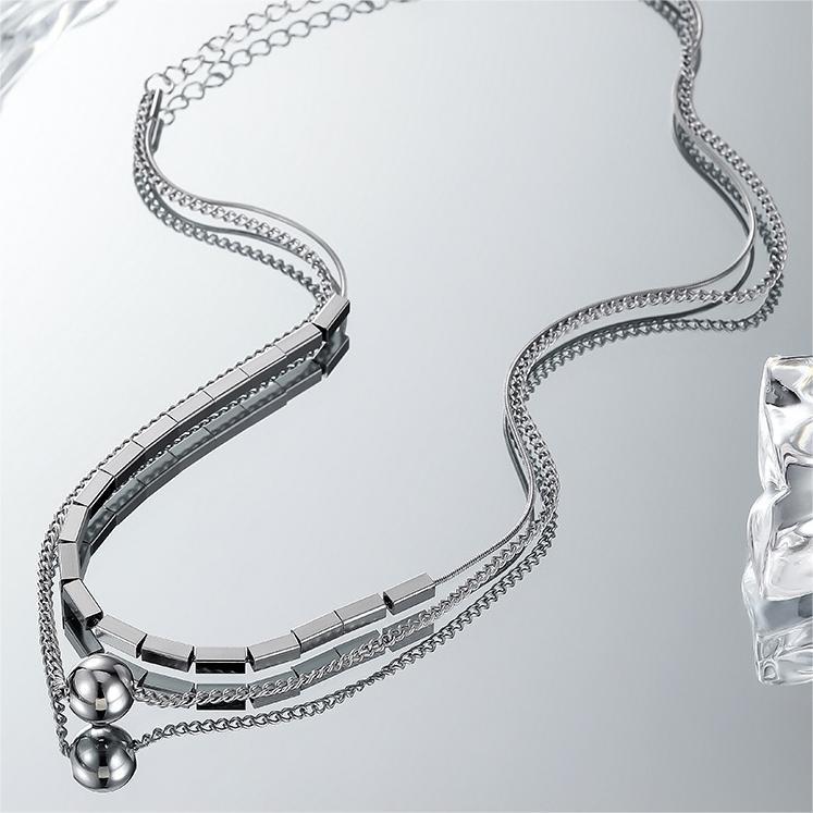 Collar minimalista geométrico de doble capa con cuentas cuadradas y redondas para mujer, de acero titanio con acabado chapado, estilo cadena de serpiente