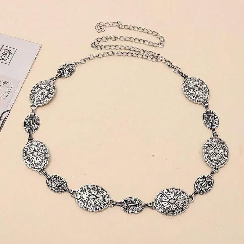 Vintage Bohemian Ethnic Geometric Metal Chain Belt for Women
