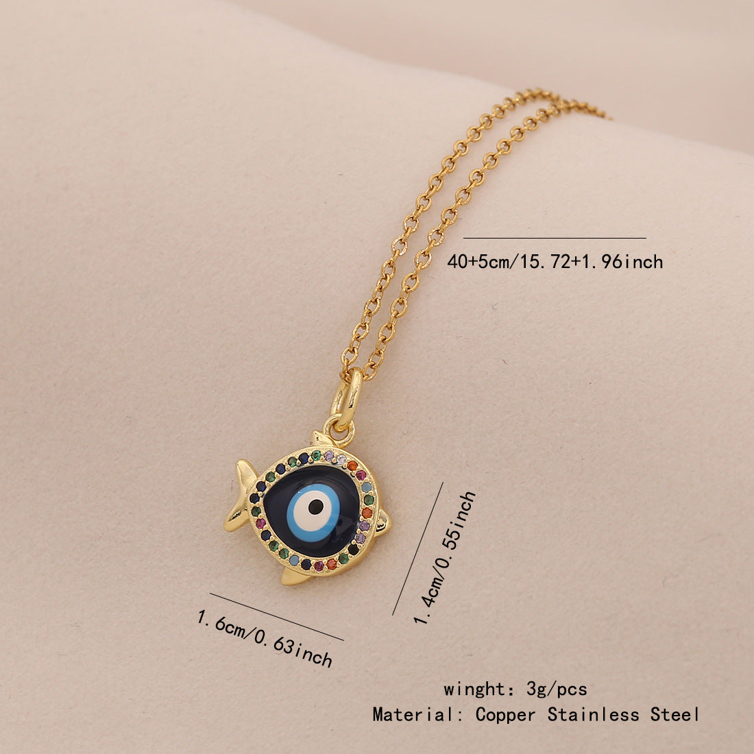 Collana con Ciondolo Cuore Occhio Smaltato Personalizzato in Acciaio Inossidabile con Catena a O da Donna