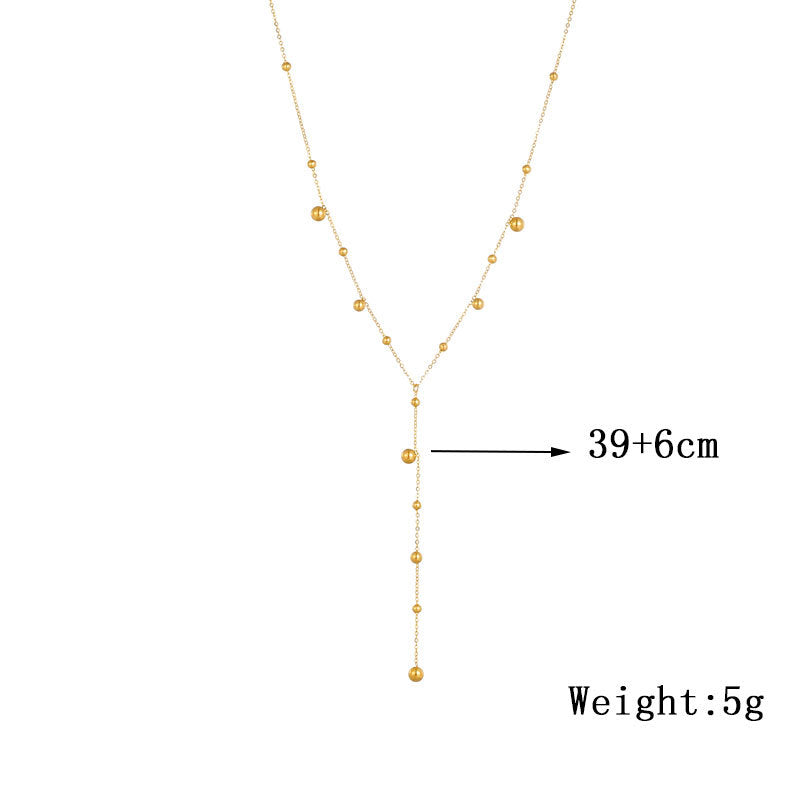 Minimalist Fashion Long Tassel Round Ball Gold-Plated Stainless Steel Pendant Necklace for Women