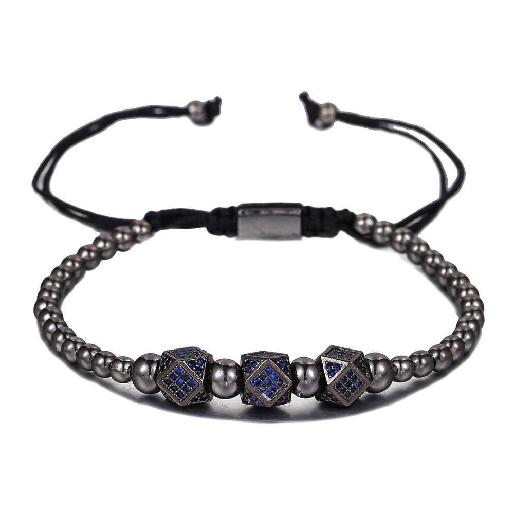 Unique Geometric Handmade Brass Bracelet with Cubic Zirconia and Adjustable Beads