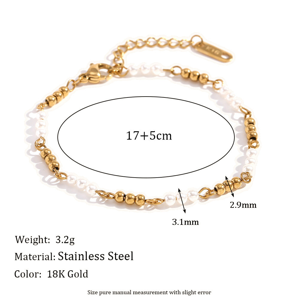 Fashionable Vintage-Inspired Geometric Beaded Bracelet for Women Made of Stainless Steel with 18K Gold Plating