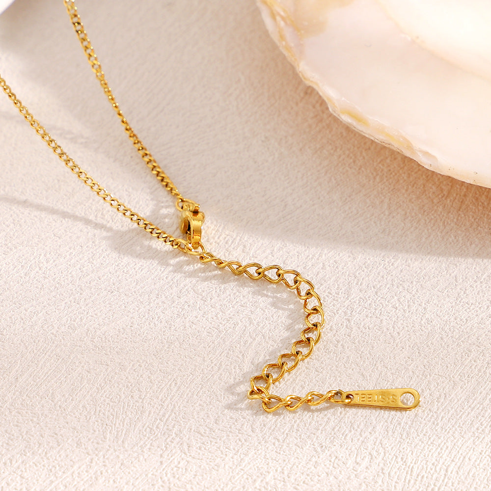 Collana con Pendente a Goccia Minimalista in Acciaio Inossidabile con Placcatura in Oro 18K e Zirconi Cubici per Donna