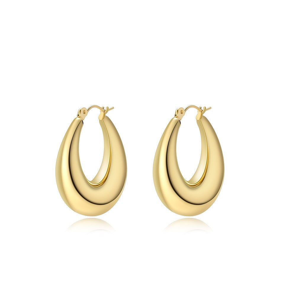 Pendientes de aro geométricos de acero inoxidable de moda con baño de oro de 18 quilates para mujer