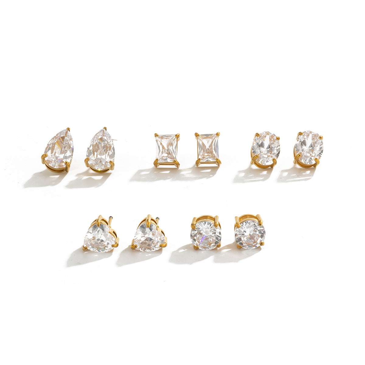 Minimalist Geometric Heart Stainless Steel Cubic Zirconia Inlay Earrings for Women