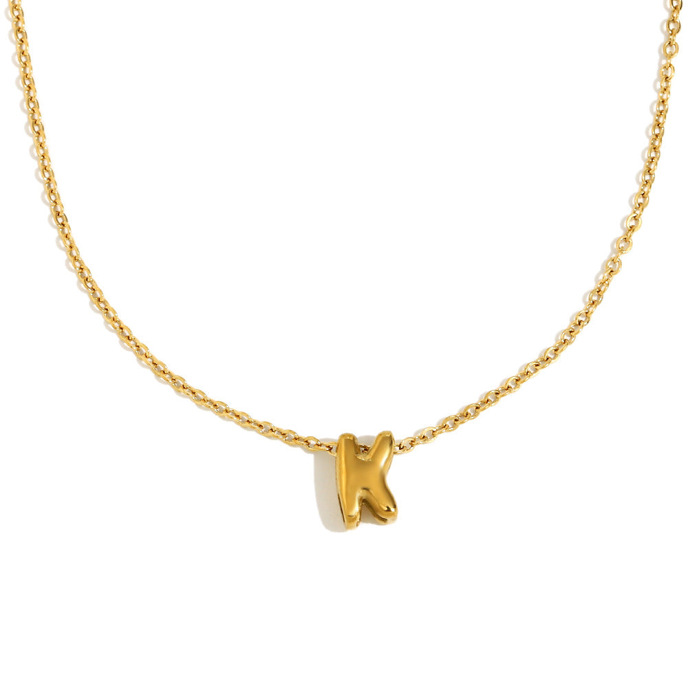 Fashionable Minimalist Letter Pendant Necklace in Stainless Steel with 18K Gold Plating for Women
