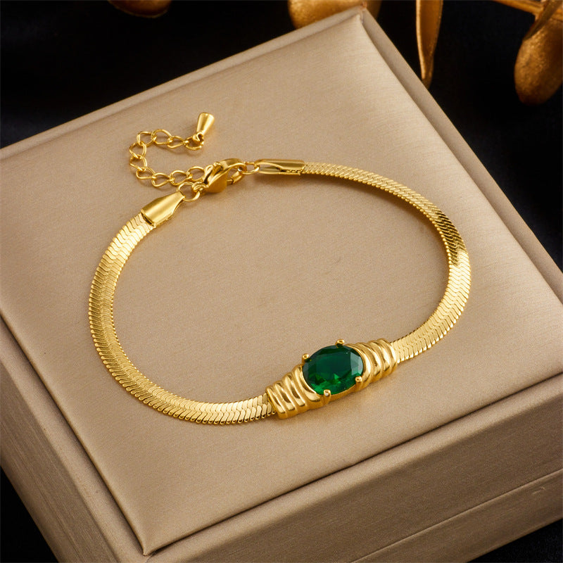 Set collana e bracciale a catena snake in acciaio inossidabile stile vintage minimalista con dettagli in strass sfaccettati