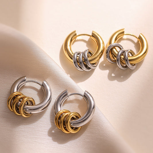 Pendientes de aro minimalistas de acero inoxidable geométricos con baño de oro de 18 quilates para mujer