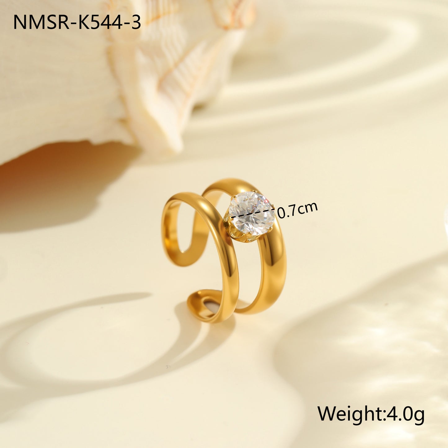 Anello geometrico minimalista da donna in acciaio inossidabile con placcatura in oro 18K e intarsio di zirconi