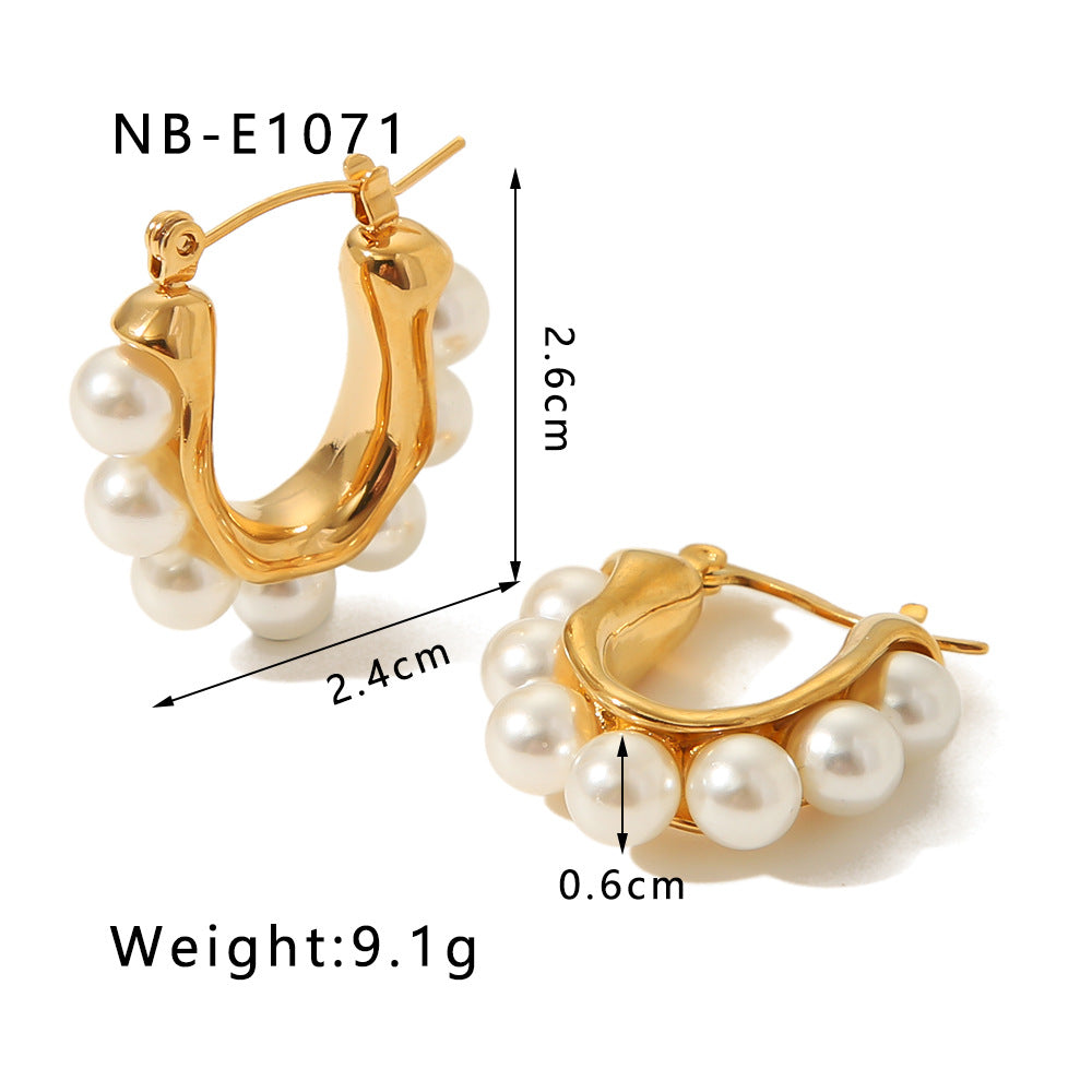 INS Style Geometric Stainless Steel Ear Cuffs with Zirconia and Pearl Accents for Women