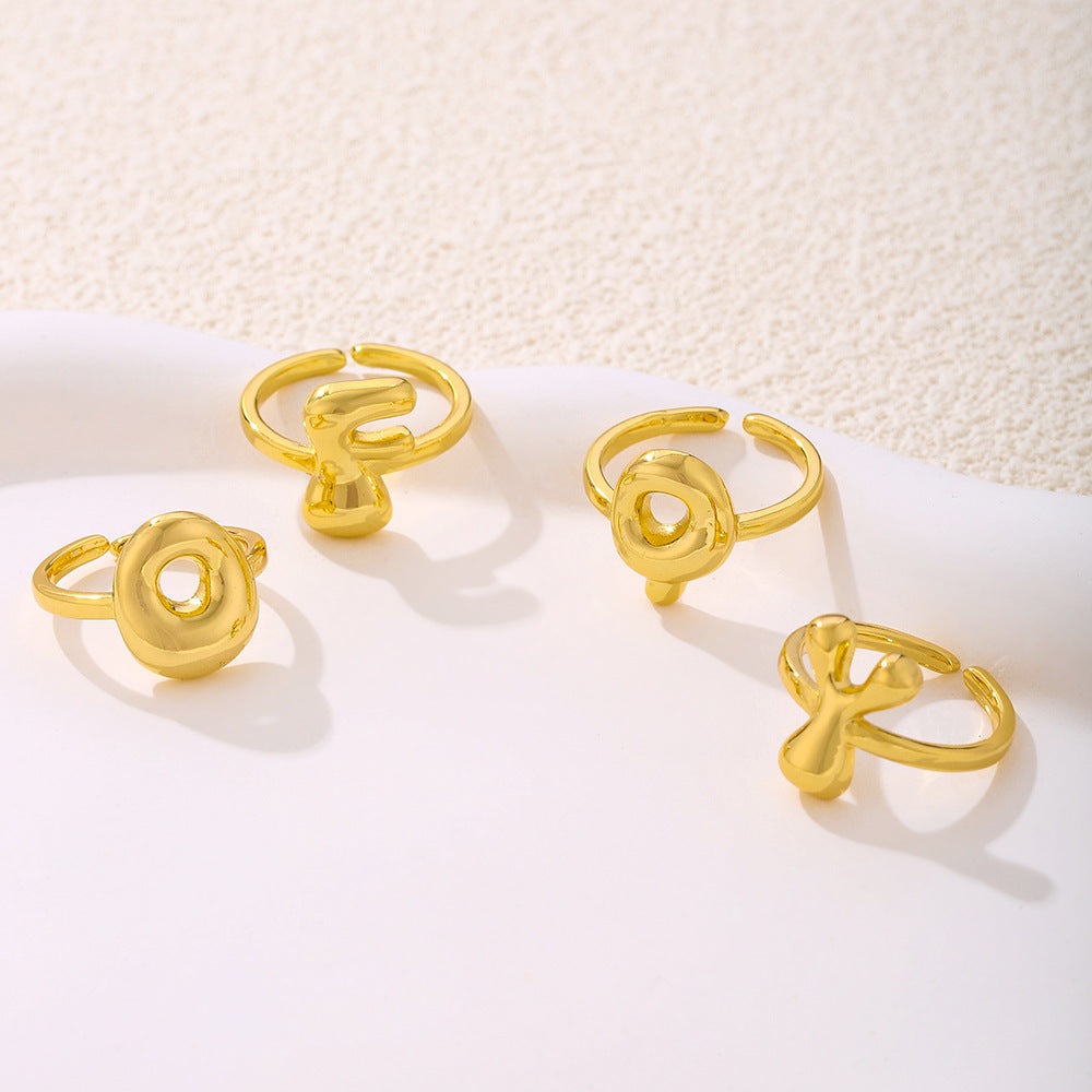 Anello da donna minimalista a forma di lettera in rame placcato oro Anello regolabile aperto Gioielli di lusso fatti a mano
