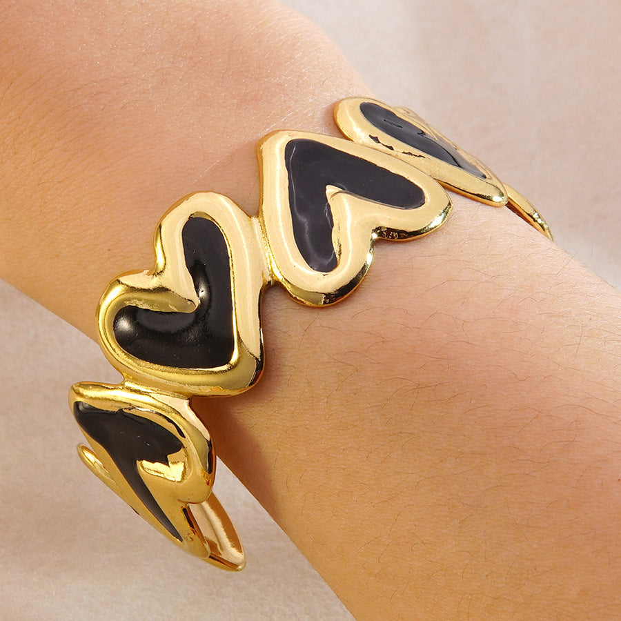 Sweet Heart Drip Oil Enamel Stainless Steel Open Cuff Bracelet