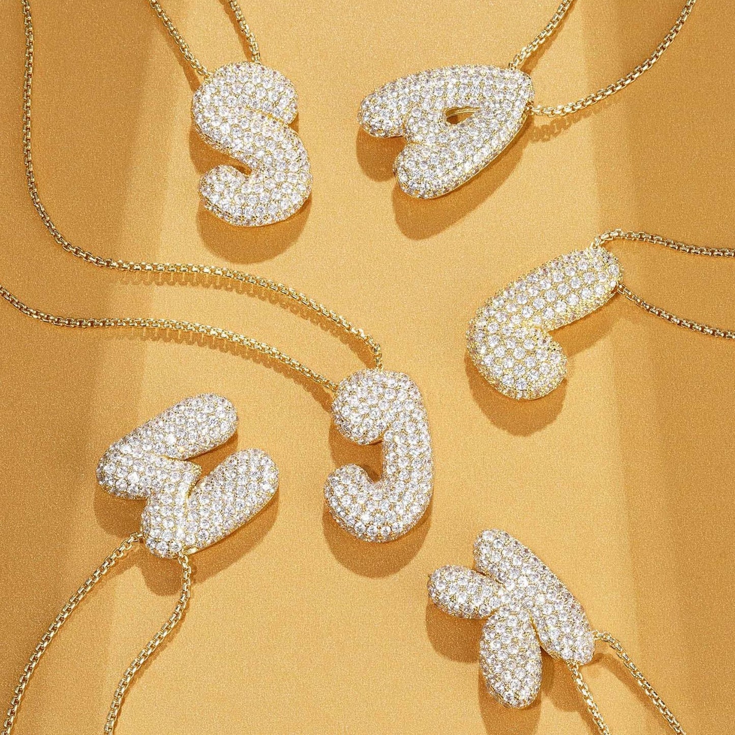 Luxury Elegant Gold Silver Plated Brass Letter Pendant Necklace with Cubic Zirconia for Women