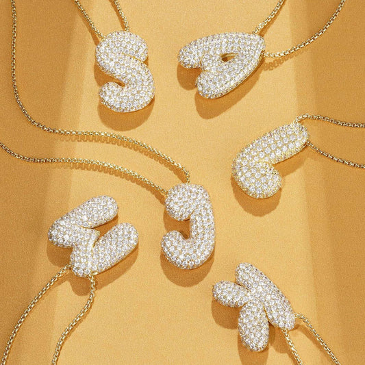 Luxury Elegant Gold Silver Plated Brass Letter Pendant Necklace with Cubic Zirconia for Women