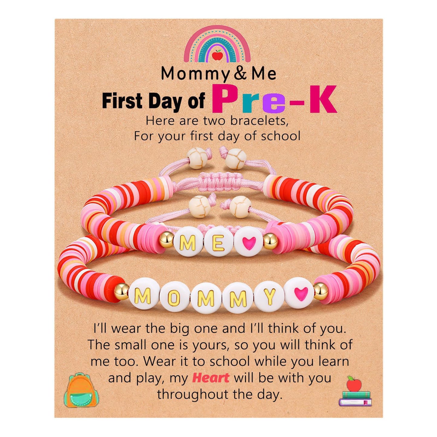 Sweet Geometric Heart Letter Resin Bracelet Set for Kids First Day of School Gift