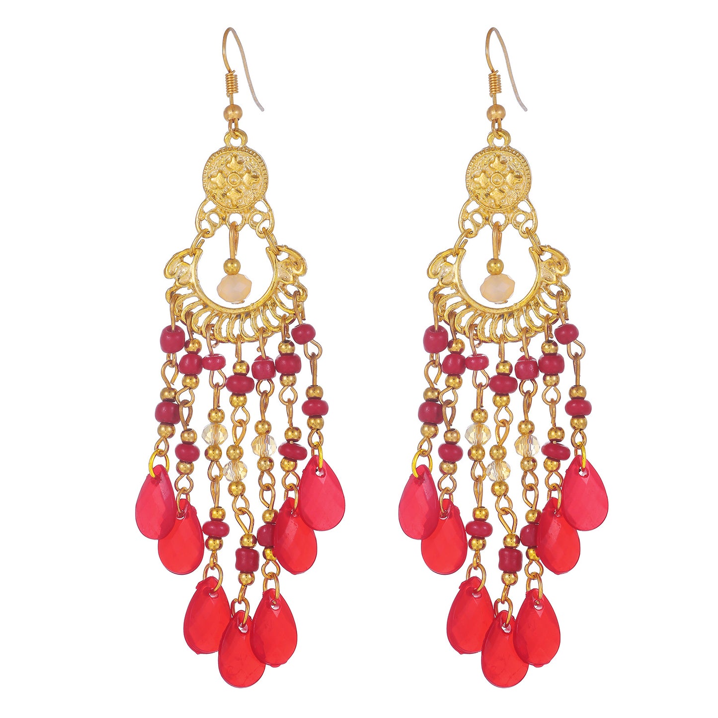 Bohemian Vintage Geometric Teardrop Hollow Tassel Drop Earrings for Women