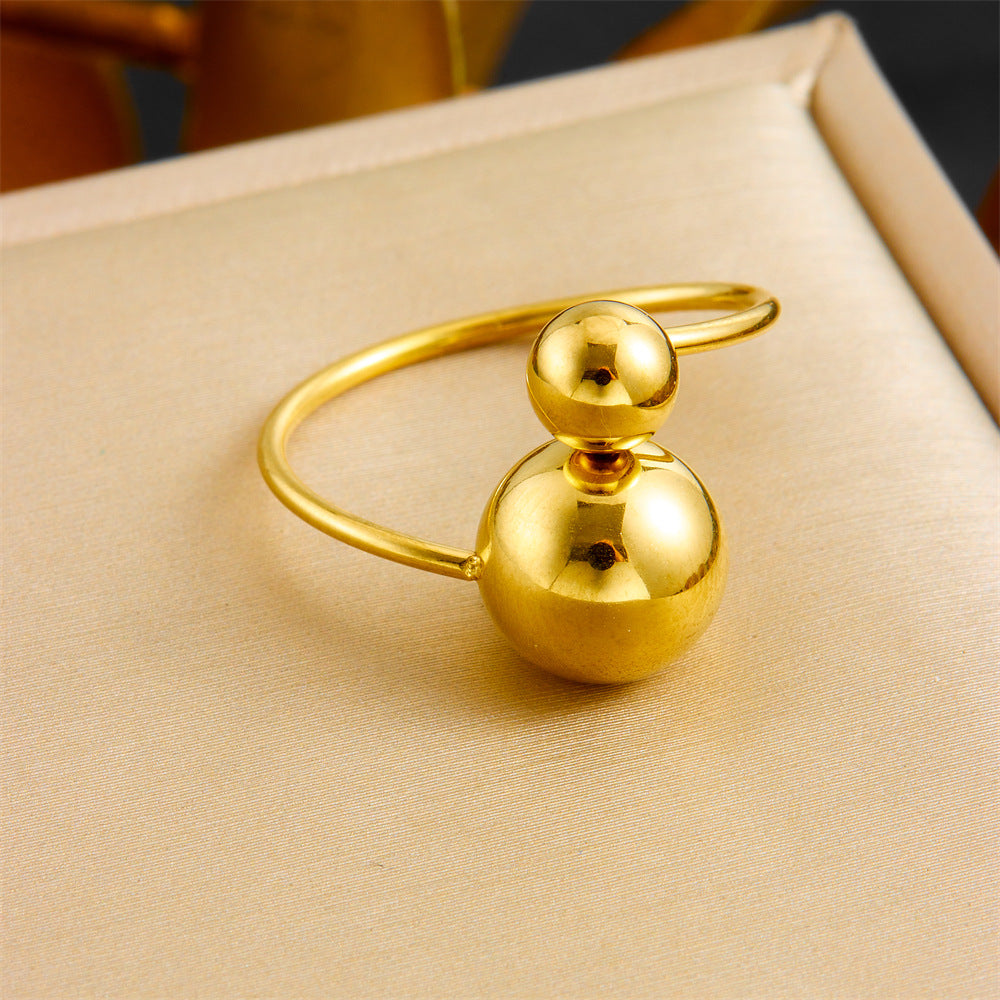 Minimalist Gold Plated Stainless Steel Round Geometric Adjustable Ring for Women