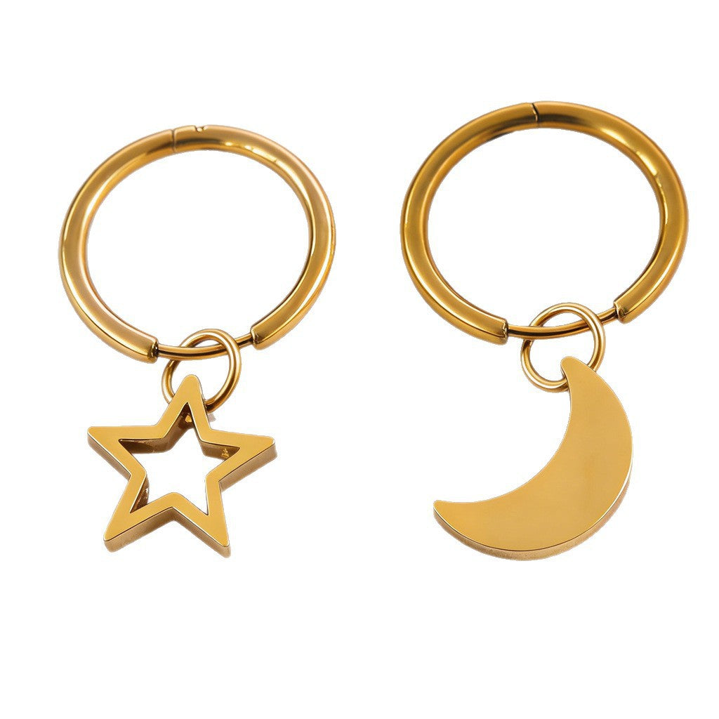 Minimalist Elegant Moon Star Stainless Steel Plated Pendant Necklace and Earring Set for Women