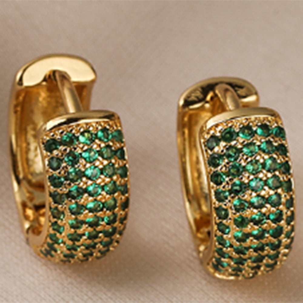 Minimalist Geometric Copper Hoop Earrings with Real Gold Plating and Zirconia Accents for Women