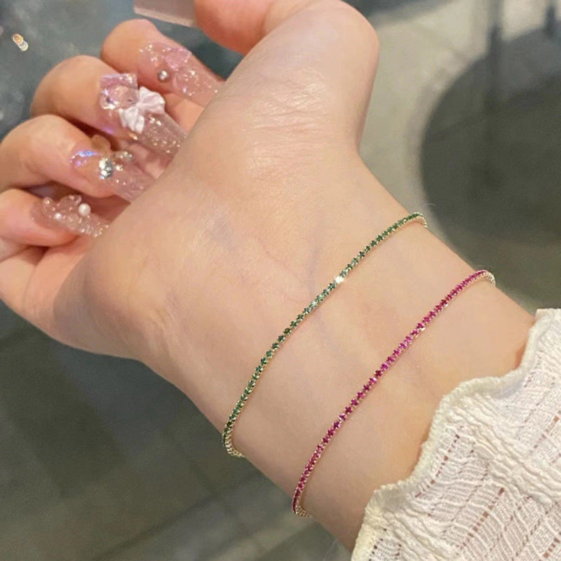 Minimalist Elegant Square Cubic Zirconia Inlaid Brass Bracelet for Women