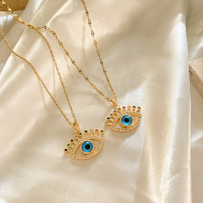 Streetwear Titanium Steel Evil Eye Necklace Plated Cable Chain Unisex Jewelry
