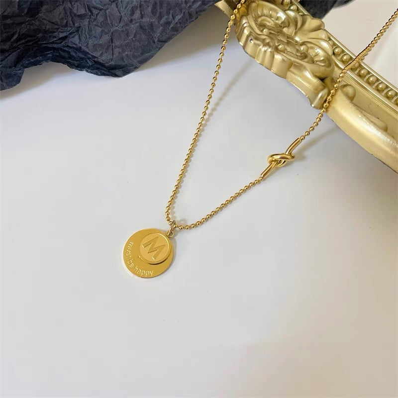 Minimalist Cool Style Letter-Shaped Titanium Steel Pendant Necklace for Women with Round Bead Chain