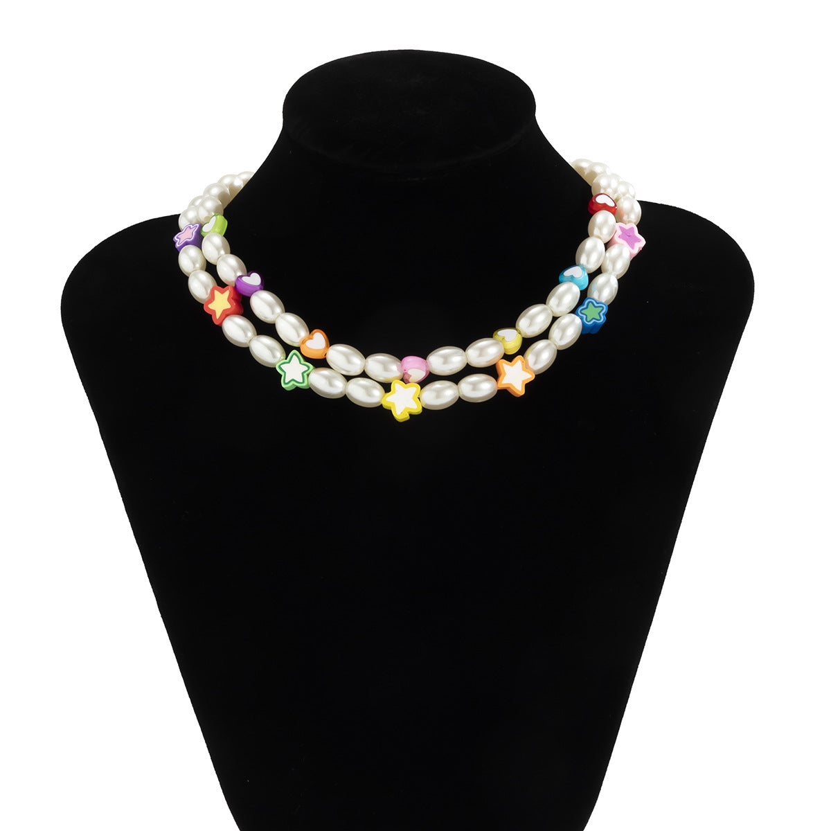 Minimalist Star and Heart Shape Resin Necklace Set for Women with Geometric Design and Pearl-Like Beads