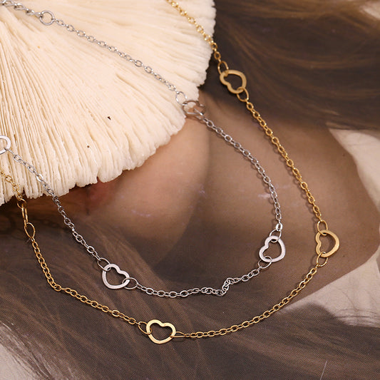 Tobillera minimalista de acero inoxidable con forma de corazón y baño de oro de 14 quilates para mujer