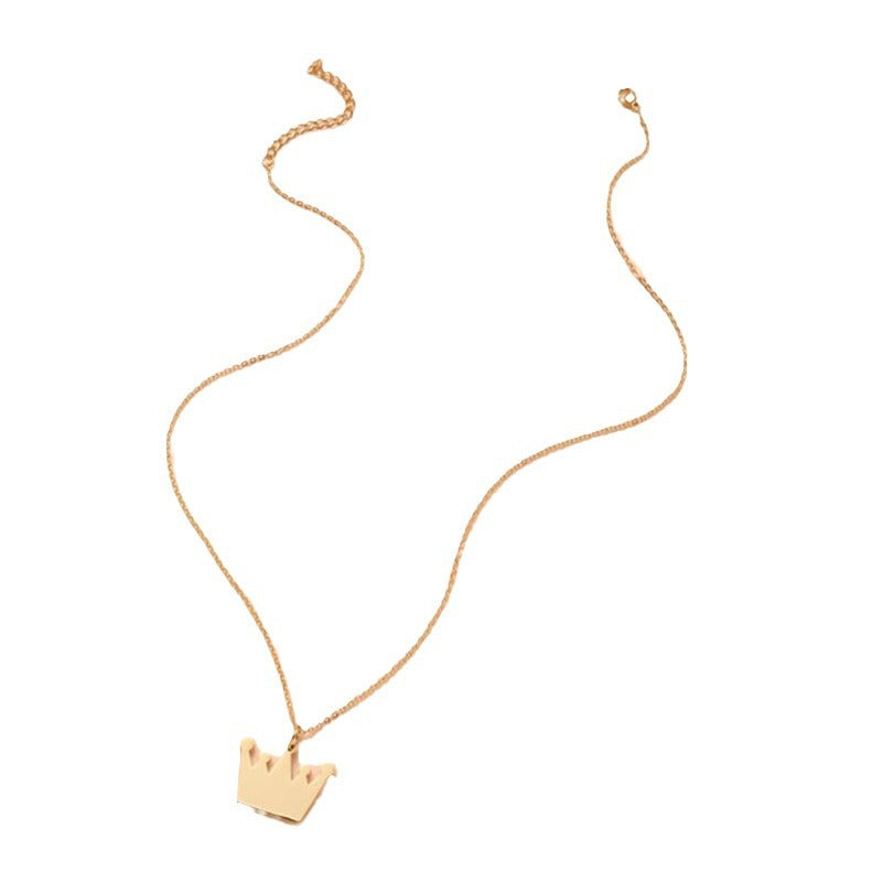 Minimalist Crown Pendant Necklace for Women in Stainless Steel with Plated Finish, Elegant Clavicle Chain