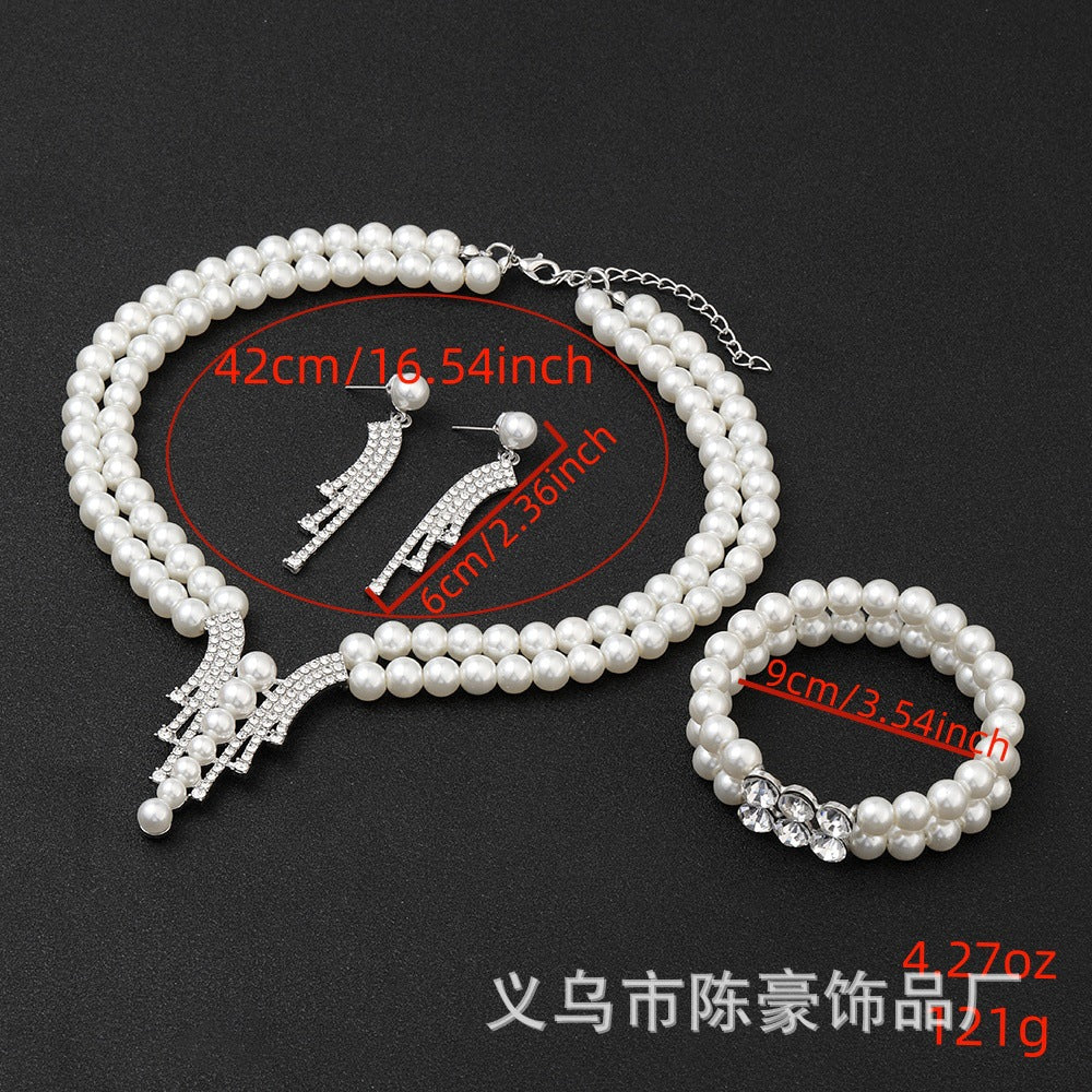Set di gioielli personalizzati con perle finte, con ciondolo in lega a stella e luna, collana con catena a maglie, orecchini e bracciale per donna
