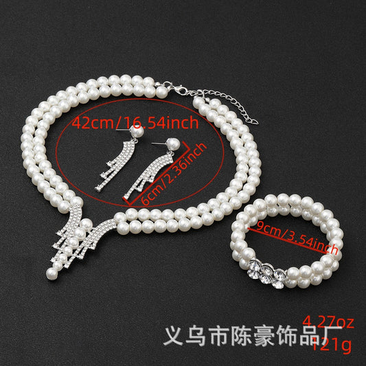 Set di gioielli personalizzati con perle finte, con ciondolo in lega a stella e luna, collana con catena a maglie, orecchini e bracciale per donna