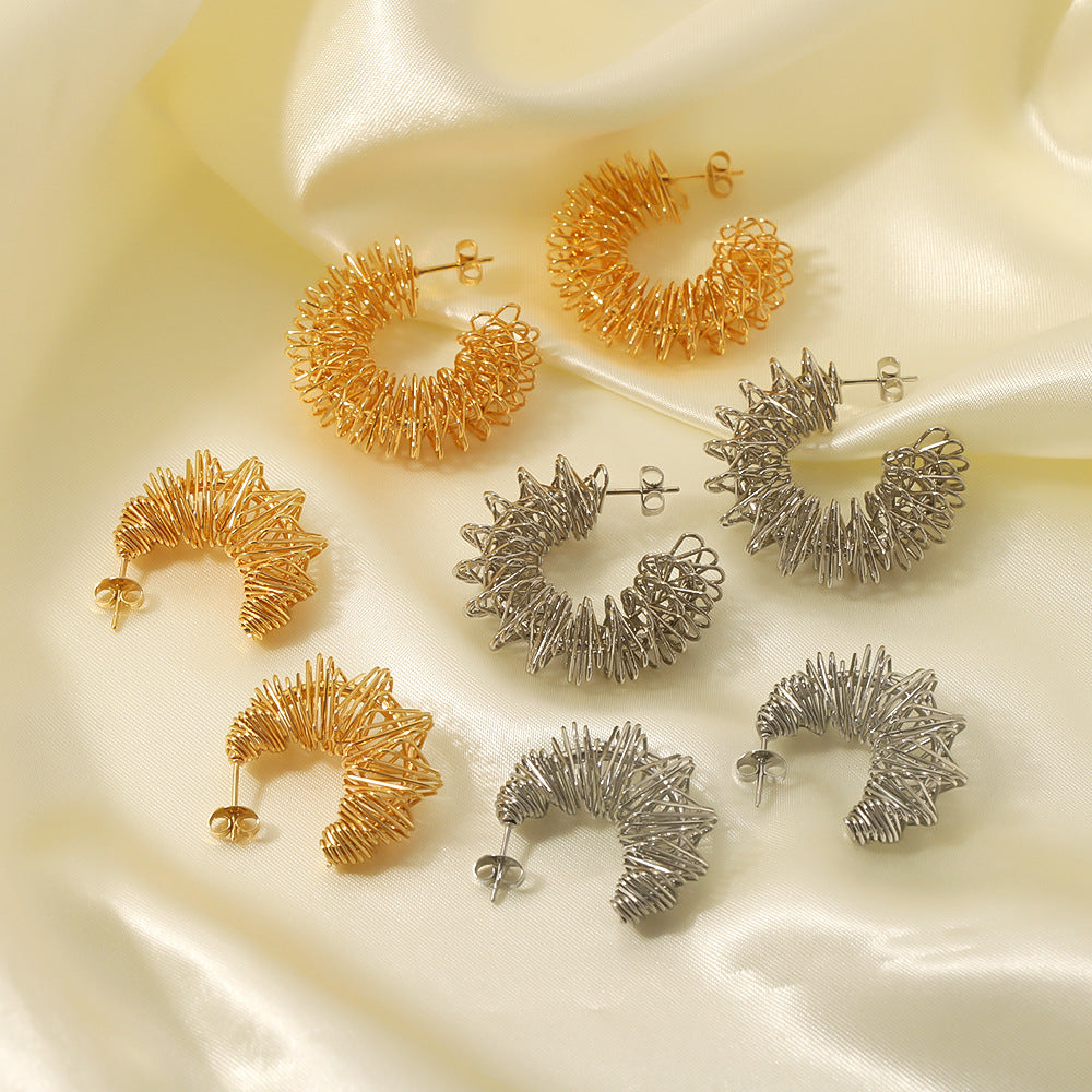 Orecchini da donna in acciaio inossidabile irregolari geometrici placcati oro 18K con design a intaglio