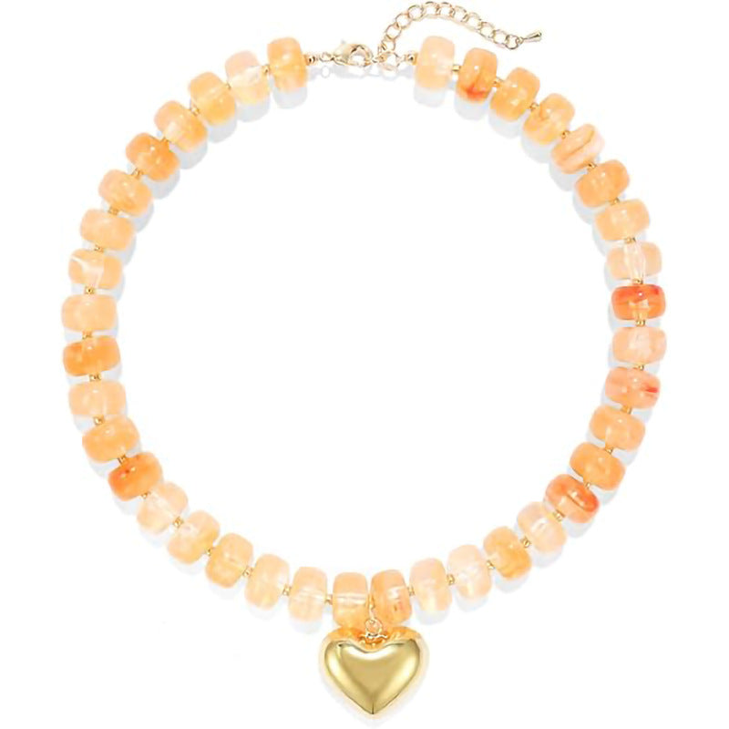 Bohemian Casual Heart Resin Pendant Beaded Necklace for Women