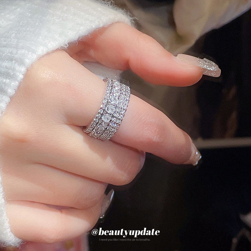 Anello elegante e geometrico ispirato alle perle con intarsio in zircone da donna, anello minimalista alla moda da dito indice, gioielli di lusso per le mani