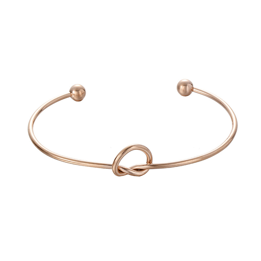 Minimalist Heart Knot Stainless Steel Open Cuff Bracelet for Women DIY Charm Bar