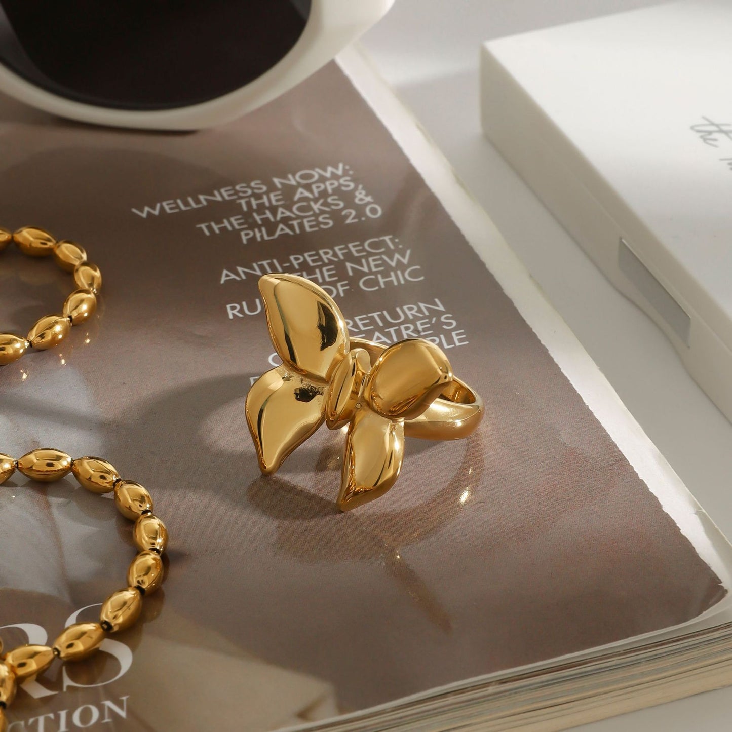 Elegant Butterfly Geometric Plated Stainless Steel Ring for Women