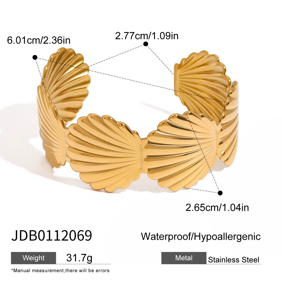 Wide Plated Stainless Steel Cuff Bracelet
