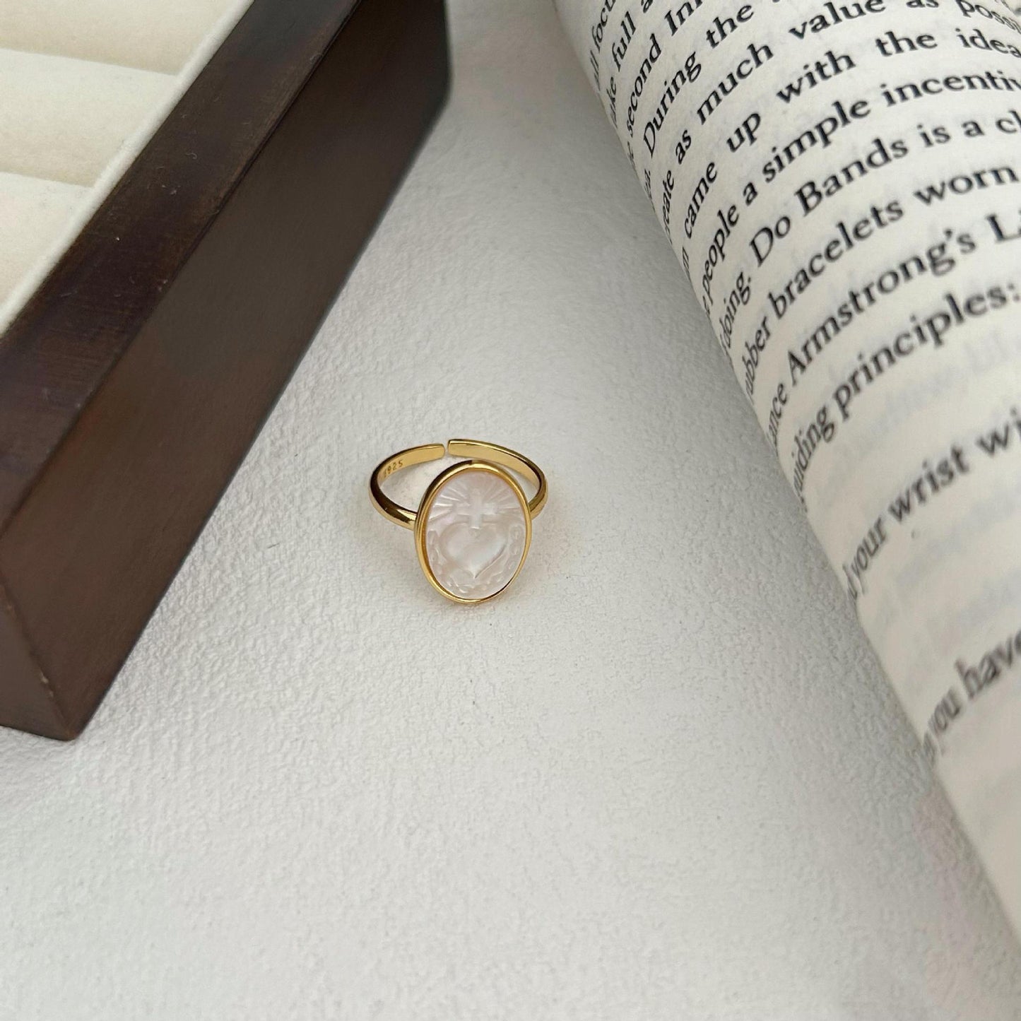 Anello aperto da donna minimalista a forma di cuore in argento sterling 925 con design ispirato a conchiglie