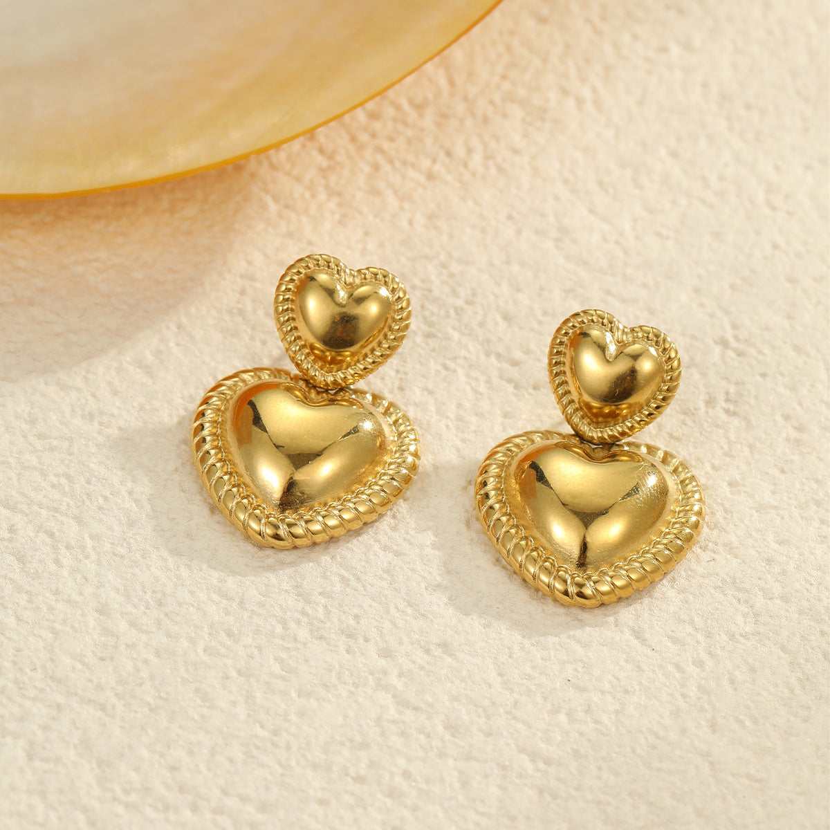 Fashionable Heart-Shaped Titanium Steel Earrings for Women with Electroplated Finish and Geometric Design
