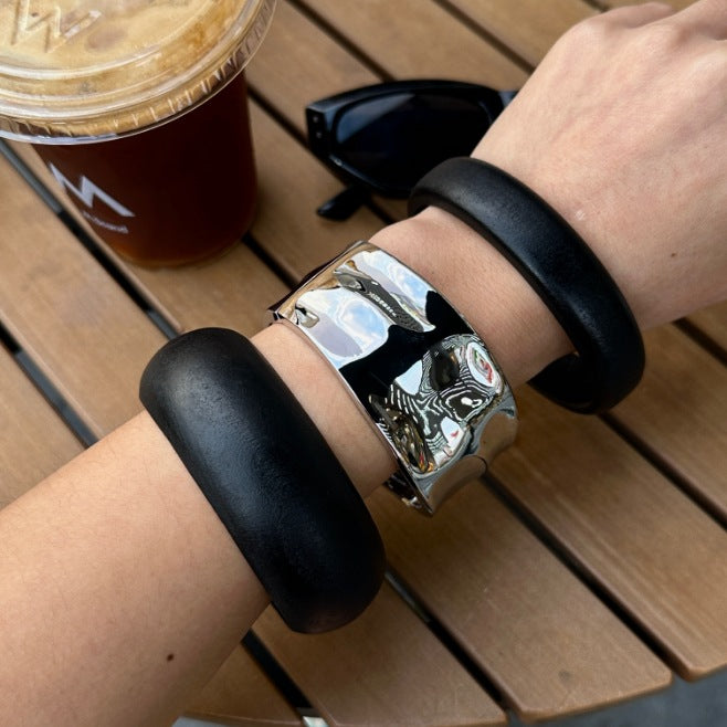 Geometric Liquid Gold Plated Alloy Wide Cuff Bracelet