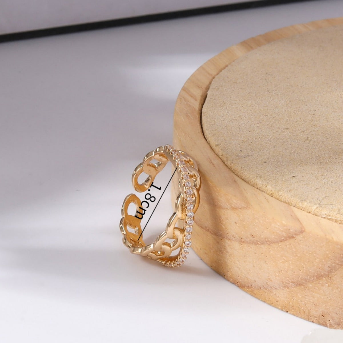 Anillo abierto ajustable con diseño geométrico en forma de U de estilo OL a la moda para mujer con incrustaciones de circonio en cobre