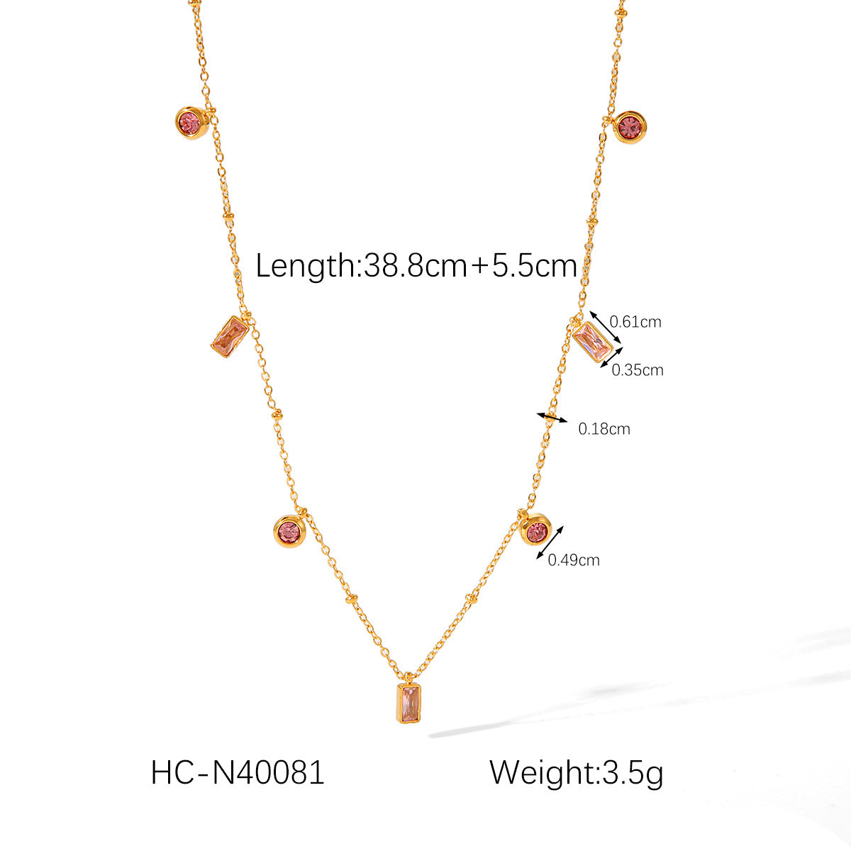 Minimalist Geometric Titanium Steel Necklace with 18K Gold Plating and Pink-Purple Zircon Pendant, Delicate Clavicle Chain for Women
