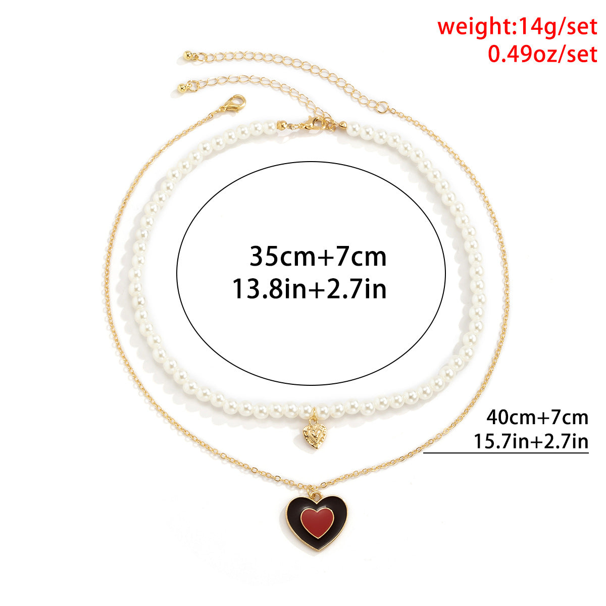 Vintage Hip-hop Sweet Geometric Heart Drip Oil Alloy Pendant Imitation Pearl Ball Chain Necklace for Women
