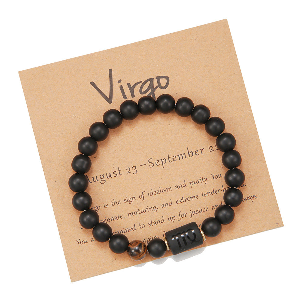 Matte Black Agate Geometric Beaded Bracelet for Men and Women