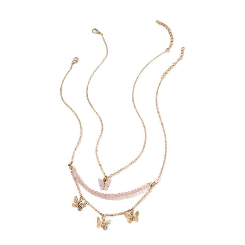 Set di Collane con Pendente a Farfalla Minimalista per Bambine con Pendente in Resina e Finitura Lucida su Catena di Perline
