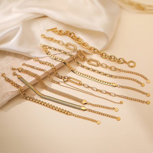 Pulsera de acero inoxidable para mujer, chapada en oro de 18 quilates, minimalista, geométrica, microincrustada