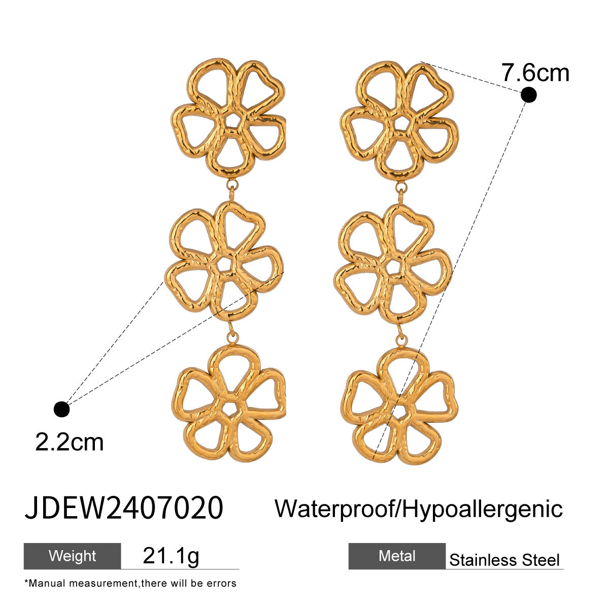 Minimalist Elegant Floral Titanium Steel Plated Necklace and Earring Set for Women