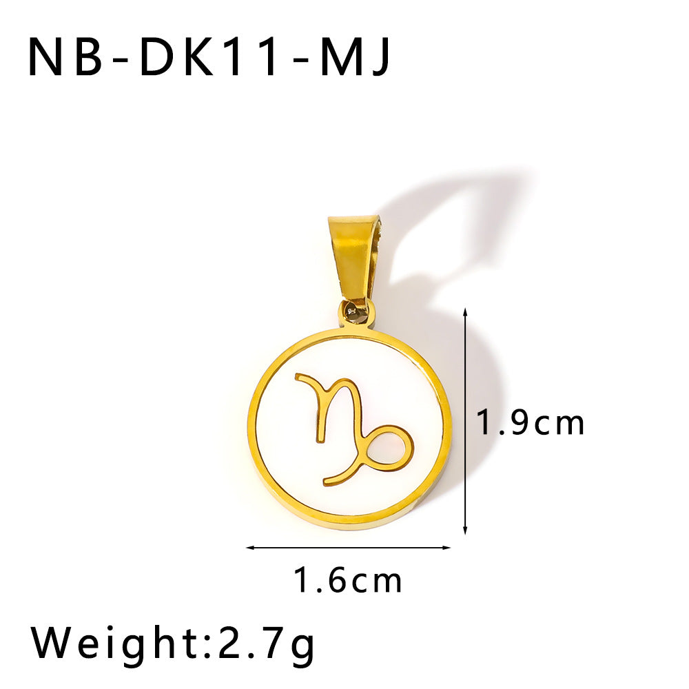 Minimalist Zodiac Pendant Necklace for Women Stainless Steel with 18K Gold Plating and White Abalone Inlay
