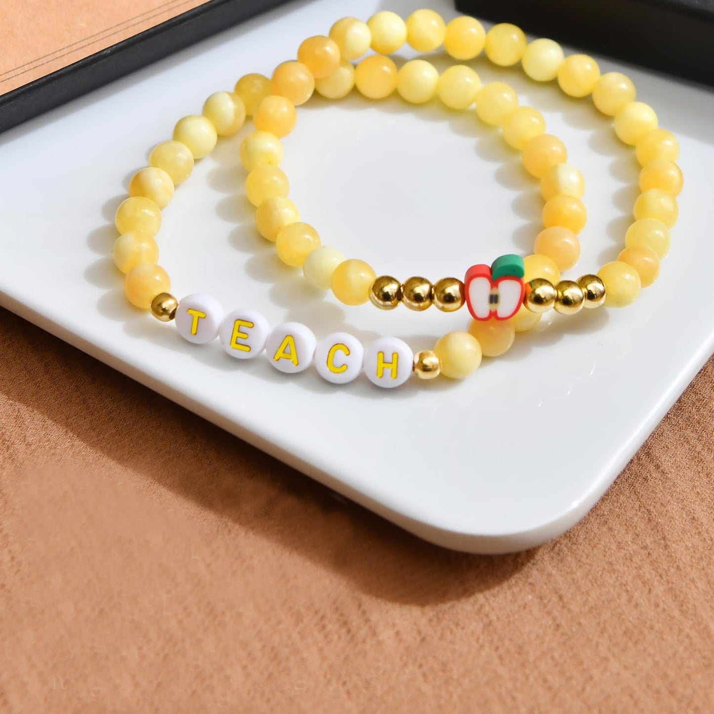 Sweet Elegant Letter Agate Beaded Bracelet for Women