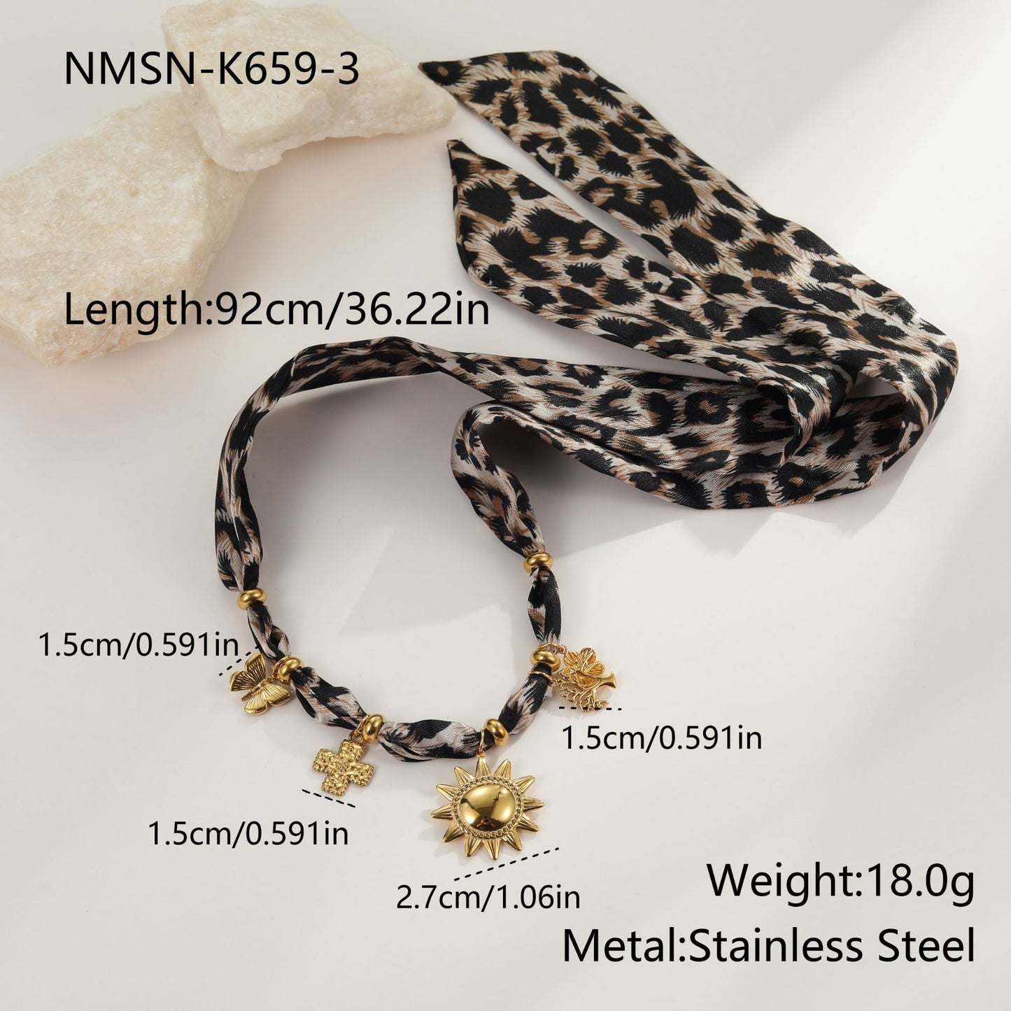 Elegante collar de acero inoxidable con estampado de leopardo geométrico y acabado chapado para mujer
